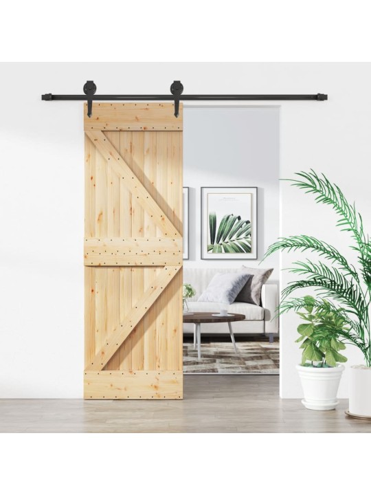 Posuvné dveře s kováním 70 x 210 cm masivní borové dřevo