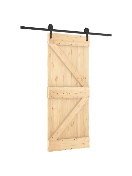 Posuvné dveře s kováním 85 x 210 cm masivní borové dřevo