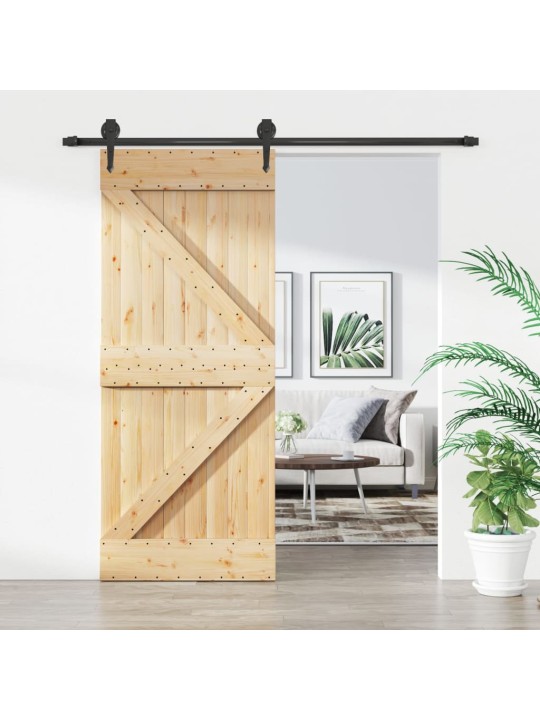 Posuvné dveře s kováním 85 x 210 cm masivní borové dřevo