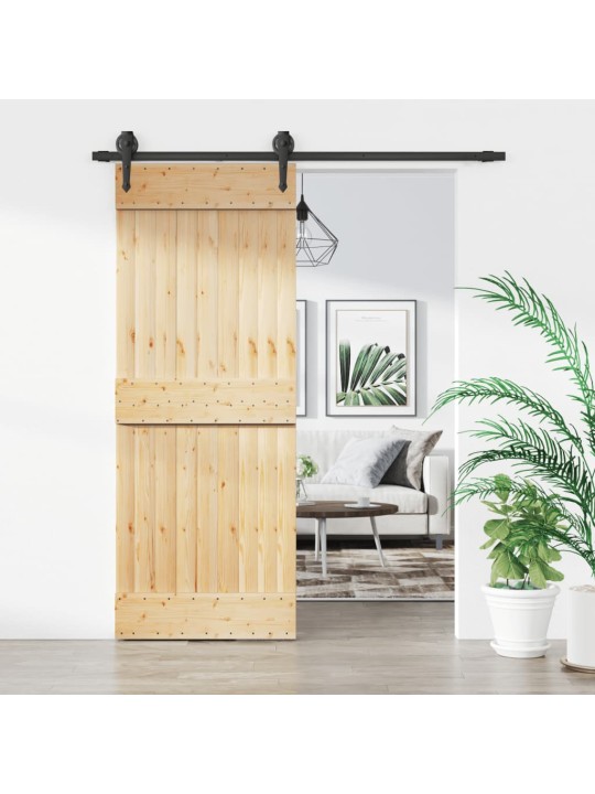 Posuvné dveře s kováním 80 x 210 cm masivní borové dřevo