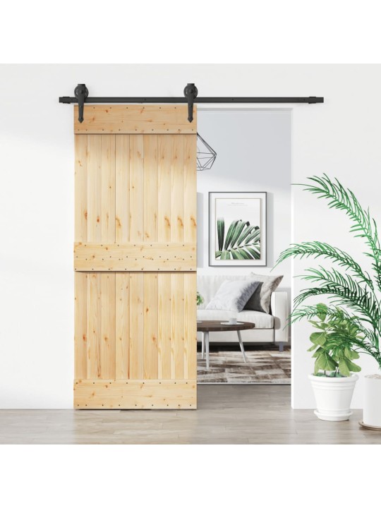 Posuvné dveře s kováním 85 x 210 cm masivní borové dřevo