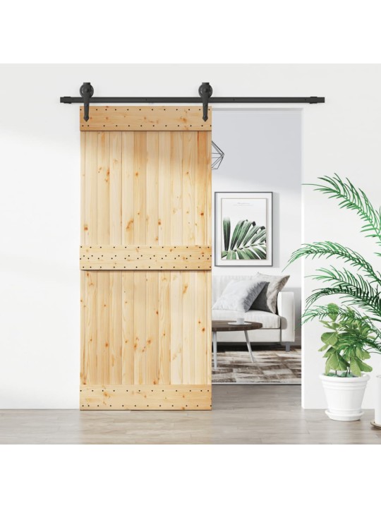 Posuvné dveře s kováním 90 x 210 cm masivní borové dřevo