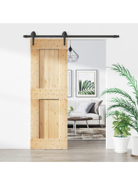Posuvné dveře s kováním 70 x 210 cm masivní borové dřevo