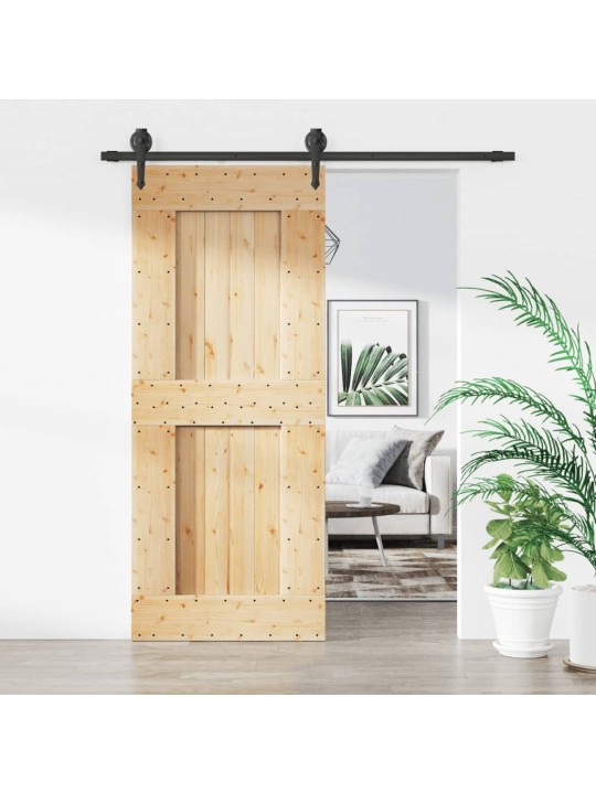 Posuvné dveře s kováním 85 x 210 cm masivní borové dřevo
