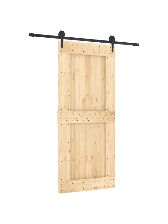 Posuvné dveře s kováním 90 x 210 cm masivní borové dřevo