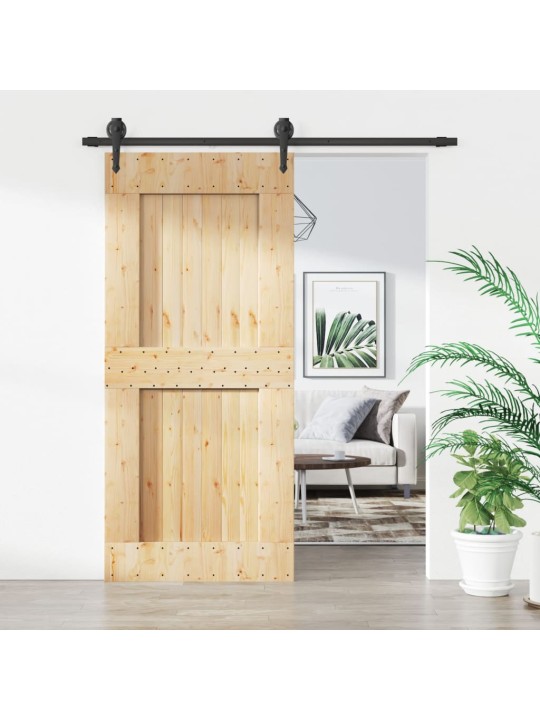 Posuvné dveře s kováním 90 x 210 cm masivní borové dřevo