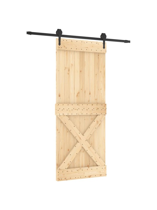 Posuvné dveře s kováním 85 x 210 cm masivní borové dřevo