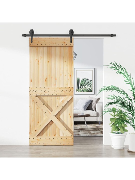 Posuvné dveře s kováním 85 x 210 cm masivní borové dřevo