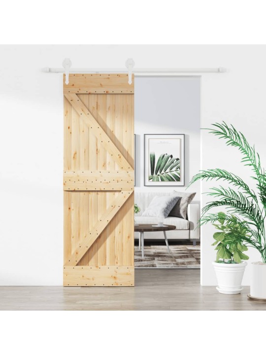 Posuvné dveře s kováním 70 x 210 cm masivní borové dřevo