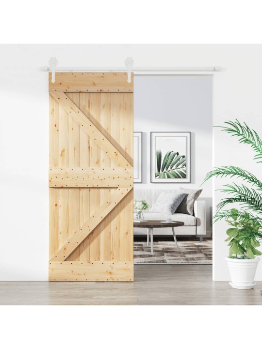 Posuvné dveře s kováním 85 x 210 cm masivní borové dřevo