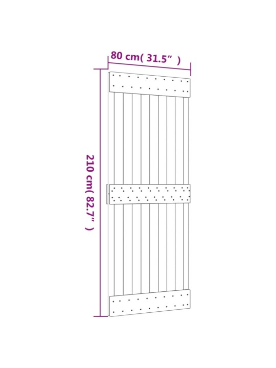Posuvné dveře s kováním 80 x 210 cm masivní borové dřevo