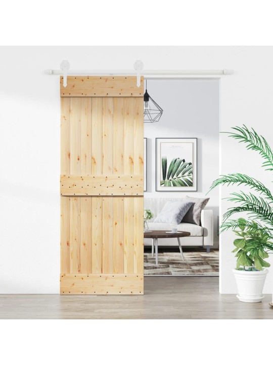 Posuvné dveře s kováním 80 x 210 cm masivní borové dřevo