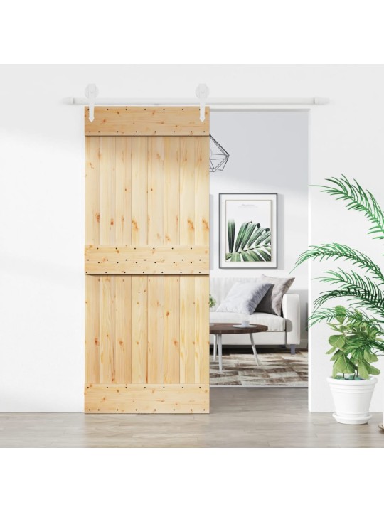 Posuvné dveře s kováním 85 x 210 cm masivní borové dřevo