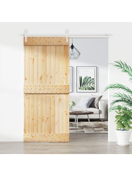 Posuvné dveře s kováním 90 x 210 cm masivní borové dřevo
