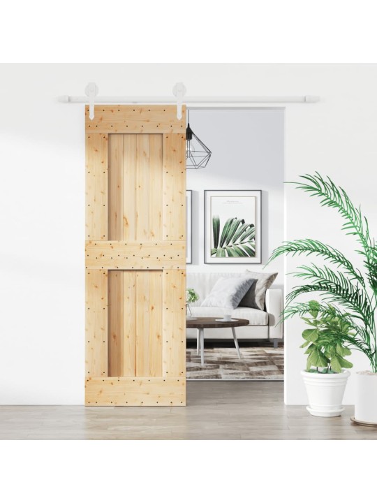 Posuvné dveře s kováním 70 x 210 cm masivní borové dřevo