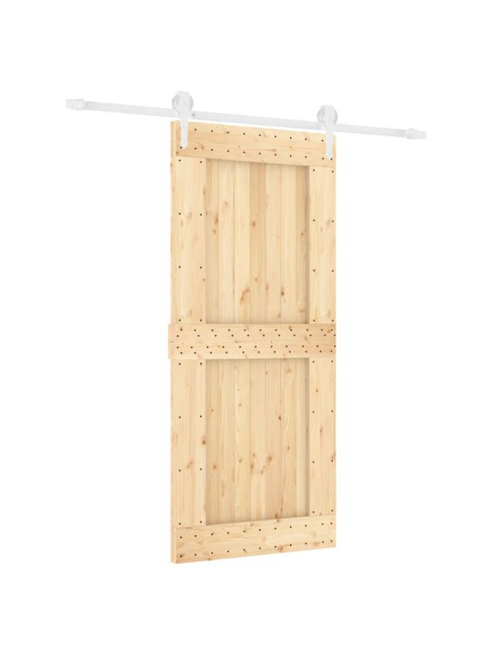 Posuvné dveře s kováním 90 x 210 cm masivní borové dřevo