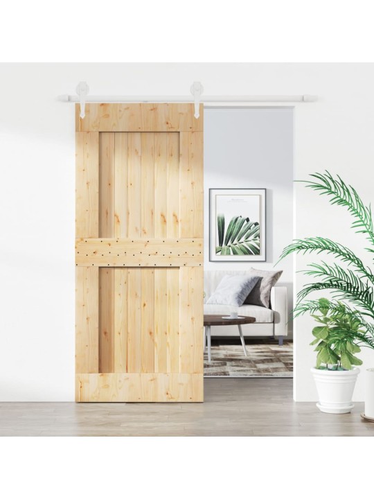 Posuvné dveře s kováním 90 x 210 cm masivní borové dřevo
