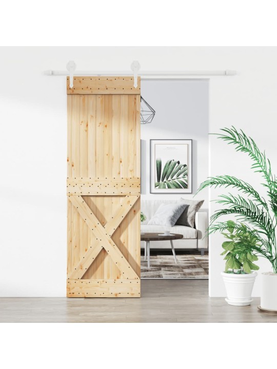 Posuvné dveře s kováním 70 x 210 cm masivní borové dřevo