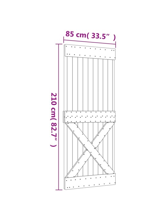 Posuvné dveře s kováním 85 x 210 cm masivní borové dřevo