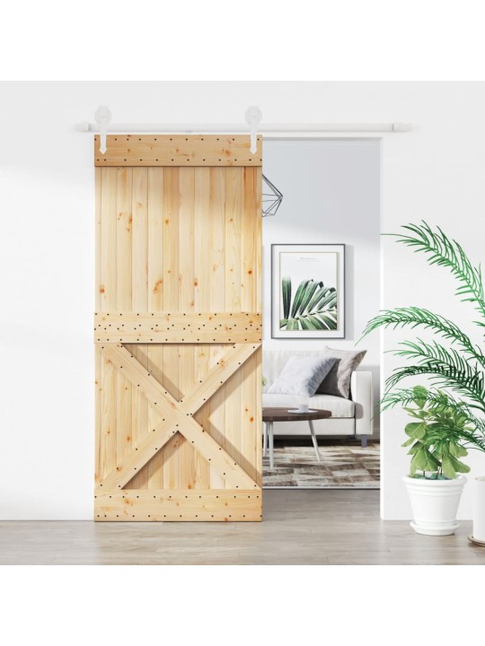 Posuvné dveře s kováním 90 x 210 cm masivní borové dřevo