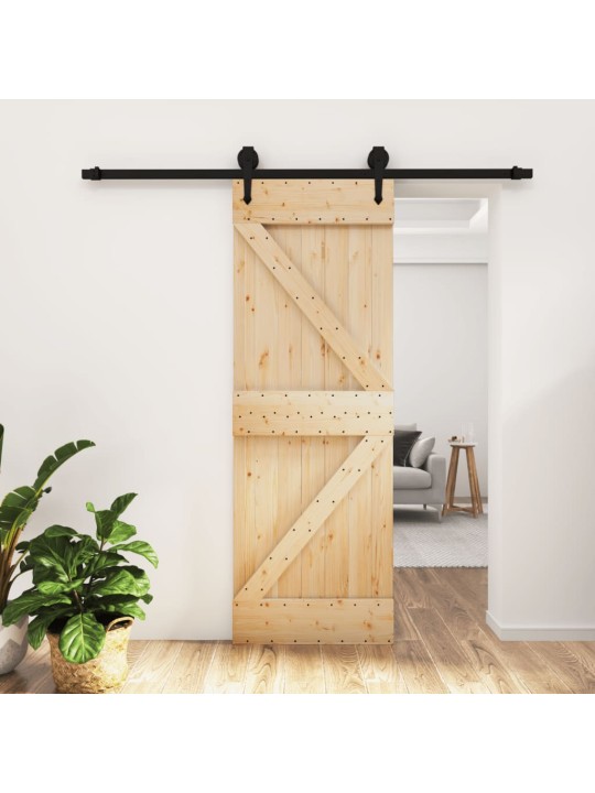 Posuvné dveře s kováním 70 x 210 cm masivní borové dřevo