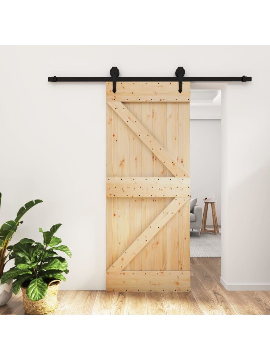 Posuvné dveře s kováním 85 x 210 cm masivní borové dřevo