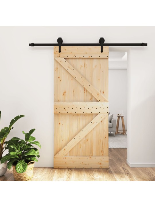 Posuvné dveře s kováním 95 x 210 cm masivní borové dřevo