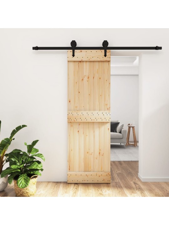 Posuvné dveře s kováním 70 x 210 cm masivní borové dřevo