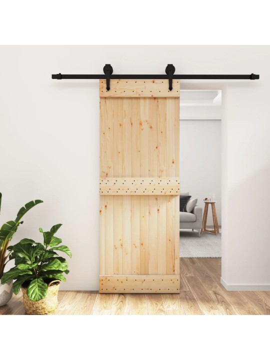 Posuvné dveře s kováním 80 x 210 cm masivní borové dřevo
