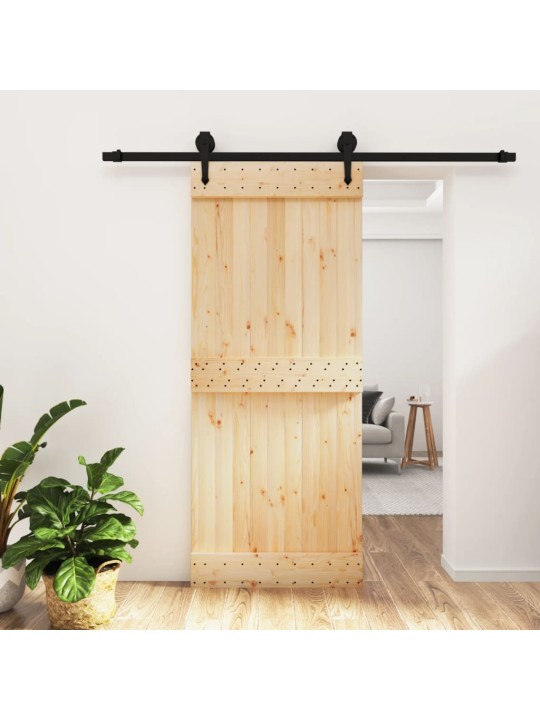 Posuvné dveře s kováním 85 x 210 cm masivní borové dřevo
