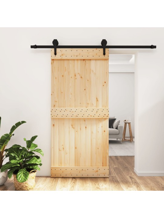 Posuvné dveře s kováním 95 x 210 cm masivní borové dřevo