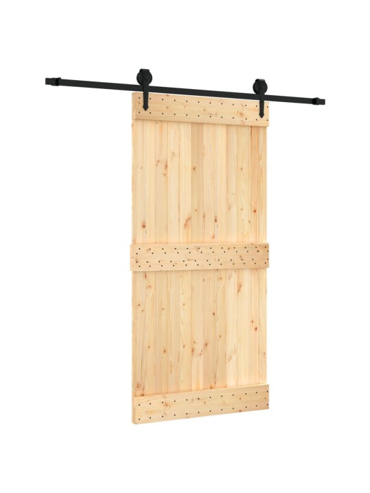 Posuvné dveře s kováním 100 x 210 cm masivní borové dřevo