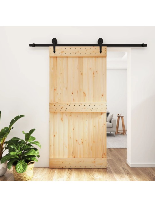 Posuvné dveře s kováním 100 x 210 cm masivní borové dřevo