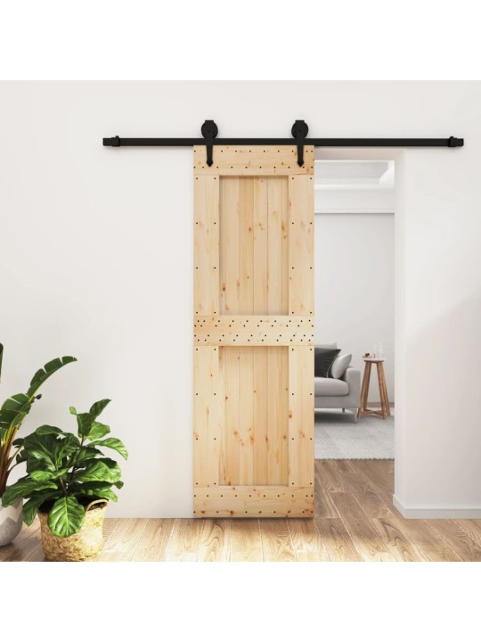 Posuvné dveře s kováním 70 x 210 cm masivní borové dřevo