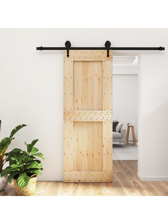 Posuvné dveře s kováním 80 x 210 cm masivní borové dřevo