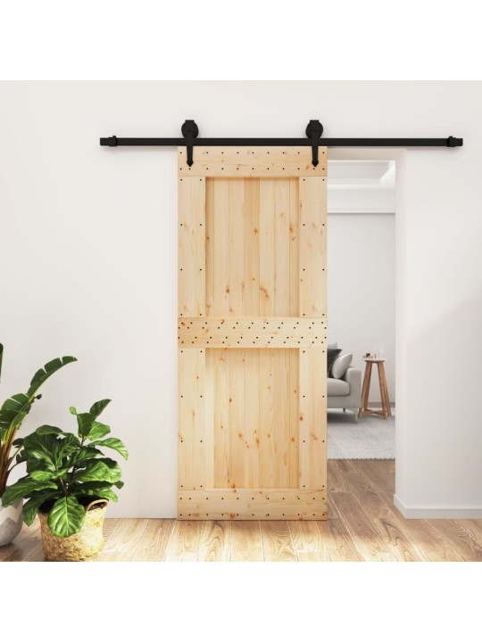 Posuvné dveře s kováním 85 x 210 cm masivní borové dřevo