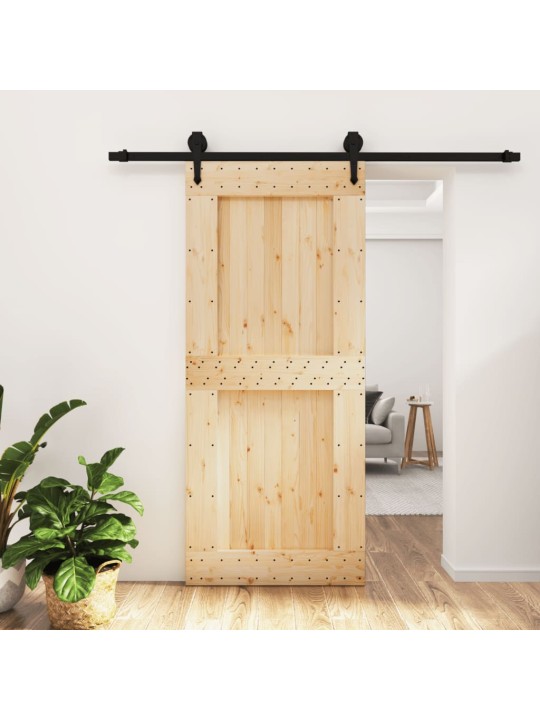 Posuvné dveře s kováním 90 x 210 cm masivní borové dřevo