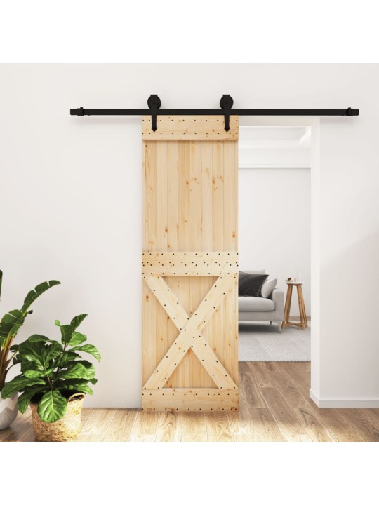 Posuvné dveře s kováním 70 x 210 cm masivní borové dřevo