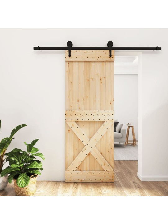 Posuvné dveře s kováním 80 x 210 cm masivní borové dřevo