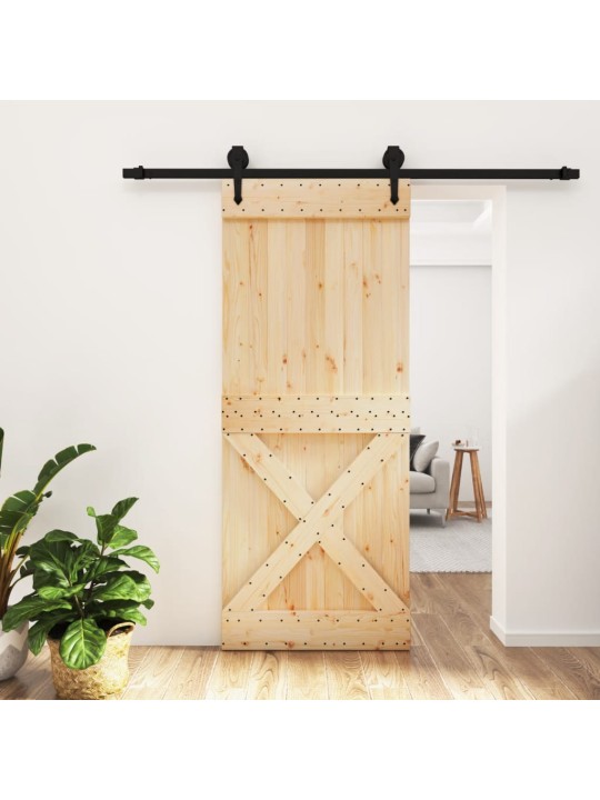 Posuvné dveře s kováním 85 x 210 cm masivní borové dřevo