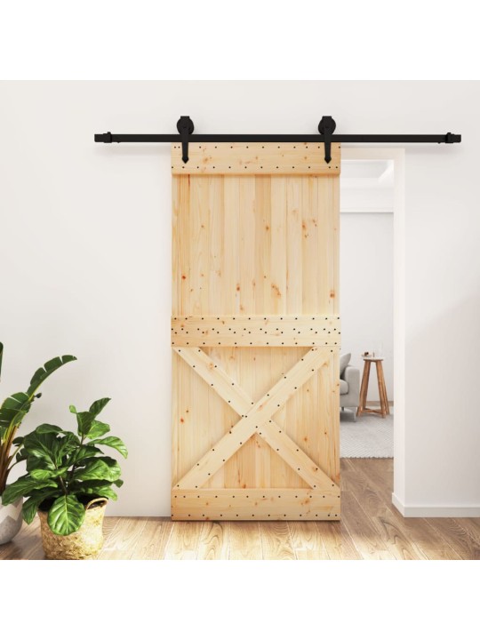 Posuvné dveře s kováním 95 x 210 cm masivní borové dřevo