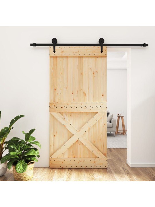 Posuvné dveře s kováním 100 x 210 cm masivní borové dřevo