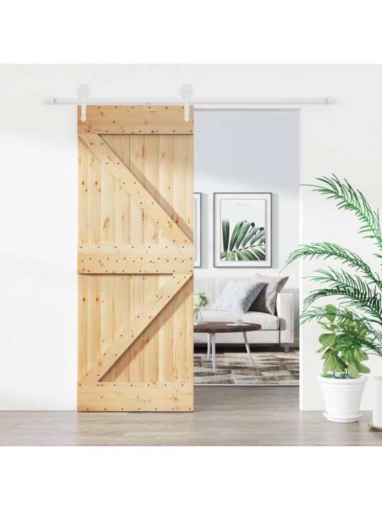 Posuvné dveře s kováním 85 x 210 cm masivní borové dřevo