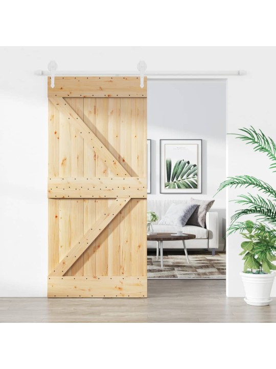 Posuvné dveře s kováním 95 x 210 cm masivní borové dřevo