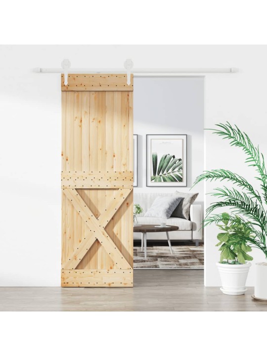 Posuvné dveře s kováním 80 x 210 cm masivní borové dřevo
