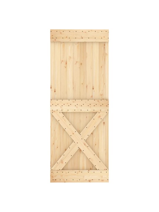 Posuvné dveře s kováním 90 x 210 cm masivní borové dřevo