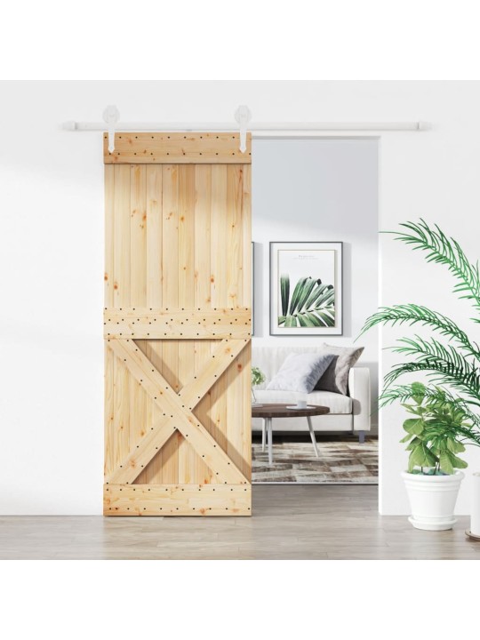 Posuvné dveře s kováním 90 x 210 cm masivní borové dřevo