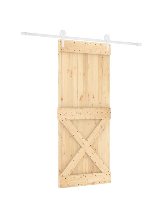 Posuvné dveře s kováním 100 x 210 cm masivní borové dřevo