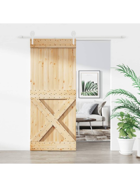 Posuvné dveře s kováním 100 x 210 cm masivní borové dřevo