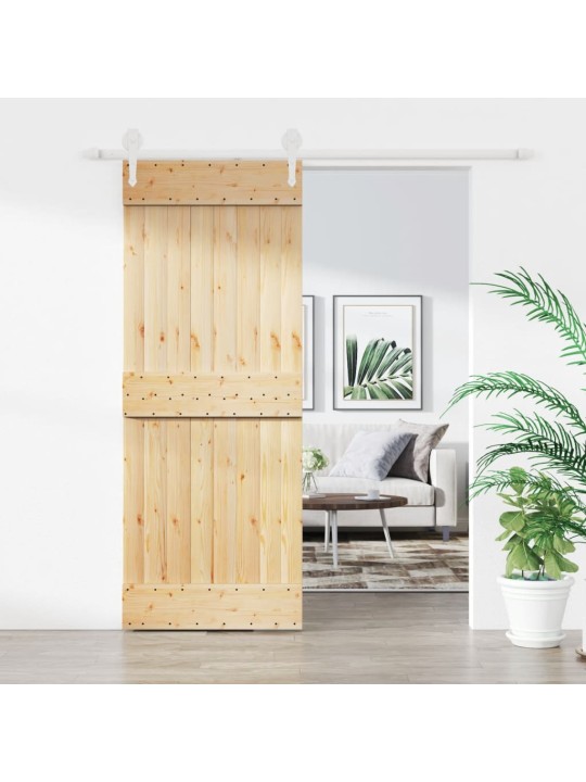 Posuvné dveře s kováním 80 x 210 cm masivní borové dřevo